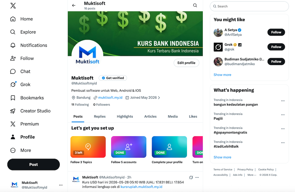 Akun Social Media Twitter atau x.com untuk Muktisoft.my.id